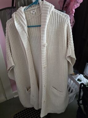 aerie Chunky Knit Hooded Cardigan in Cream